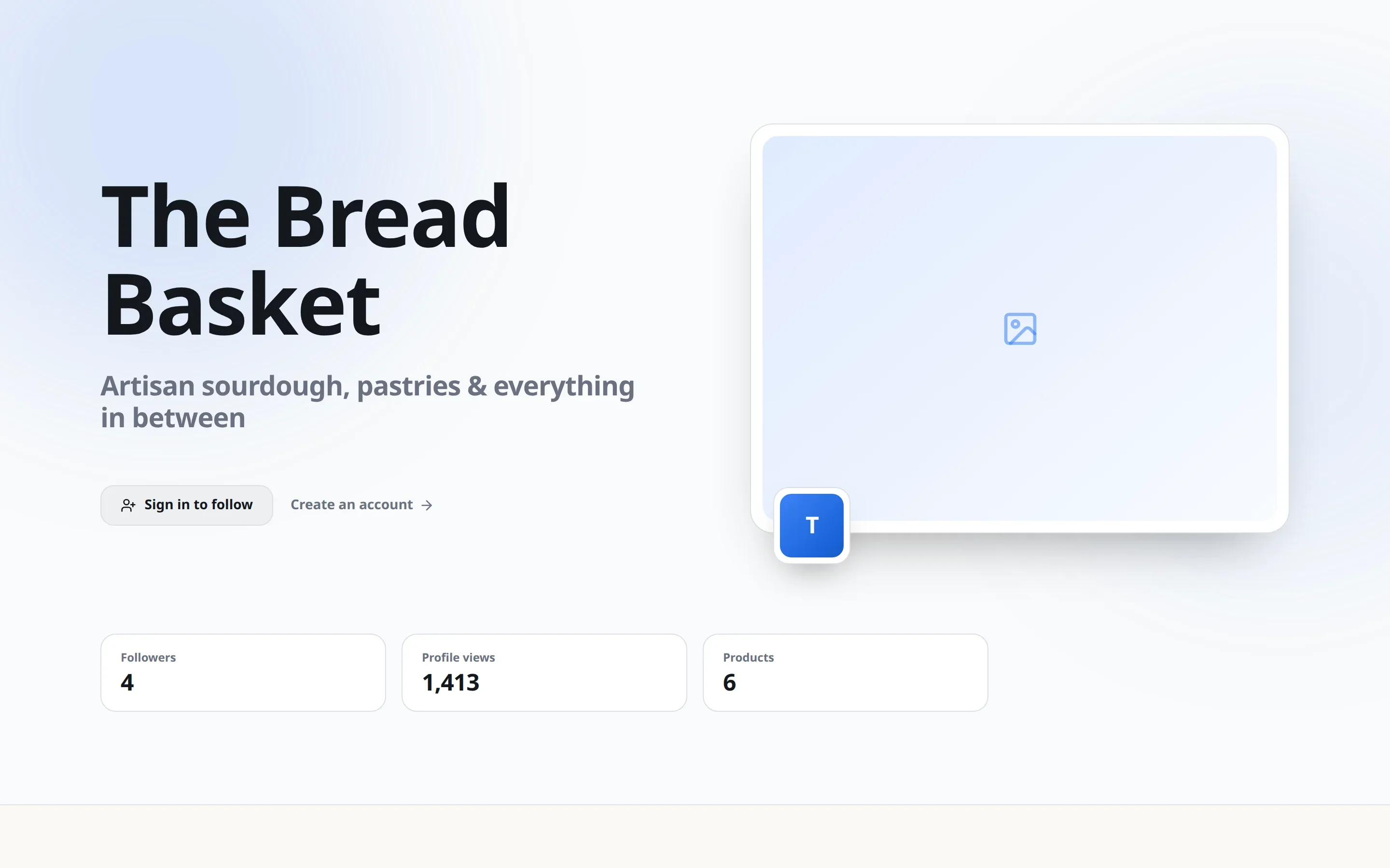 Website of a bakery called The Bread Basket on BoothPost