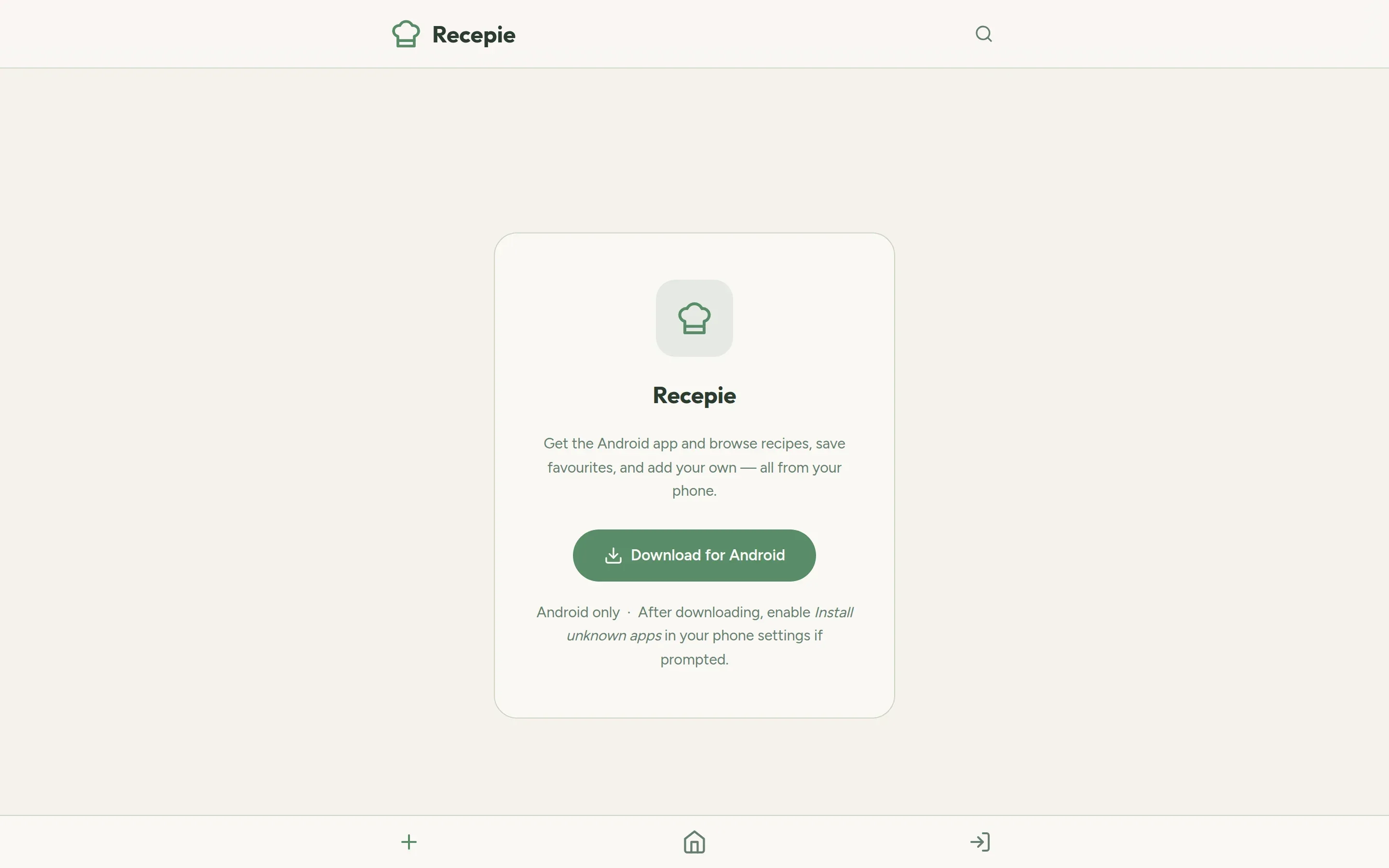 Download page for the Recepie Android app