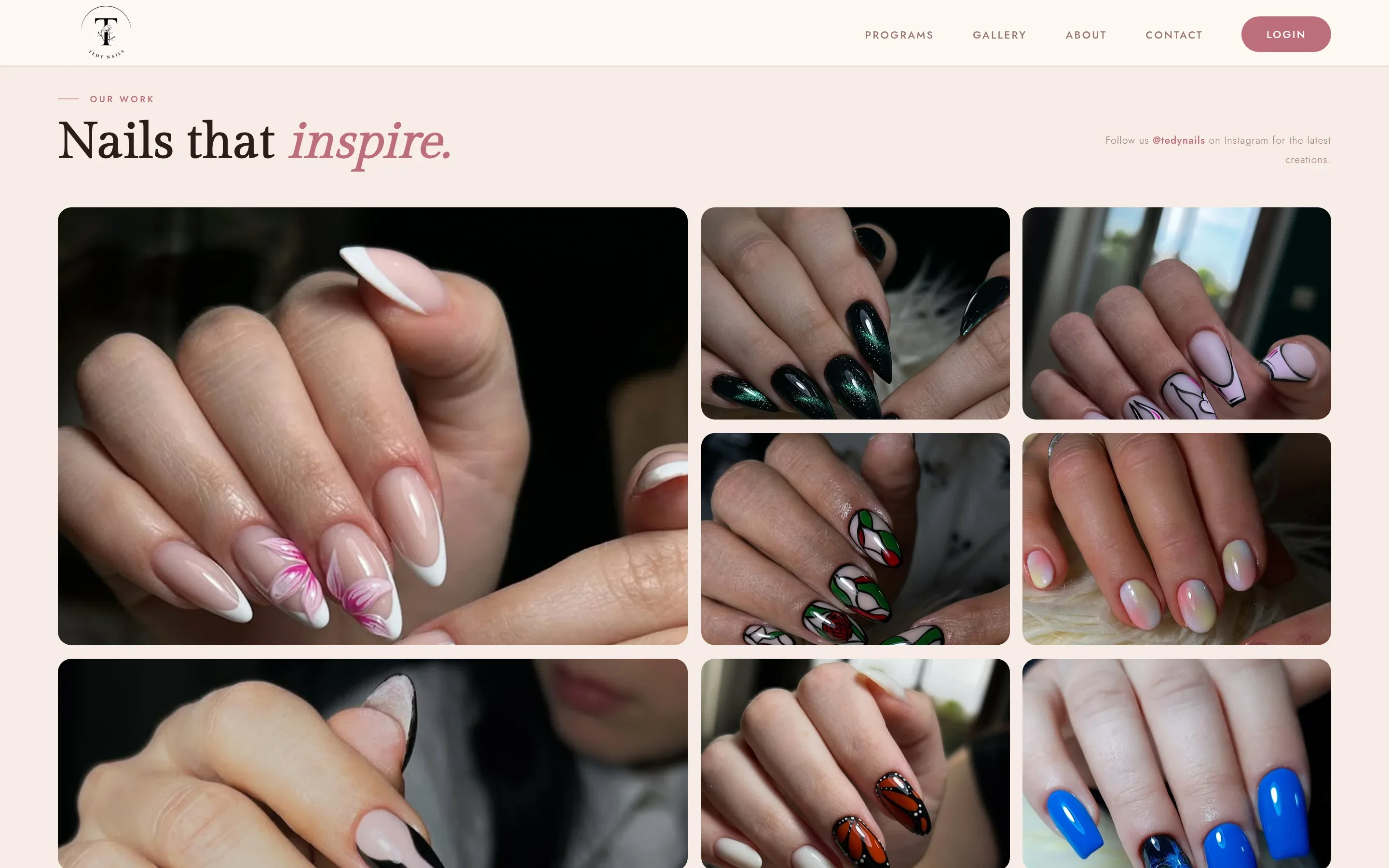 A grid of nail designs in the gallery section