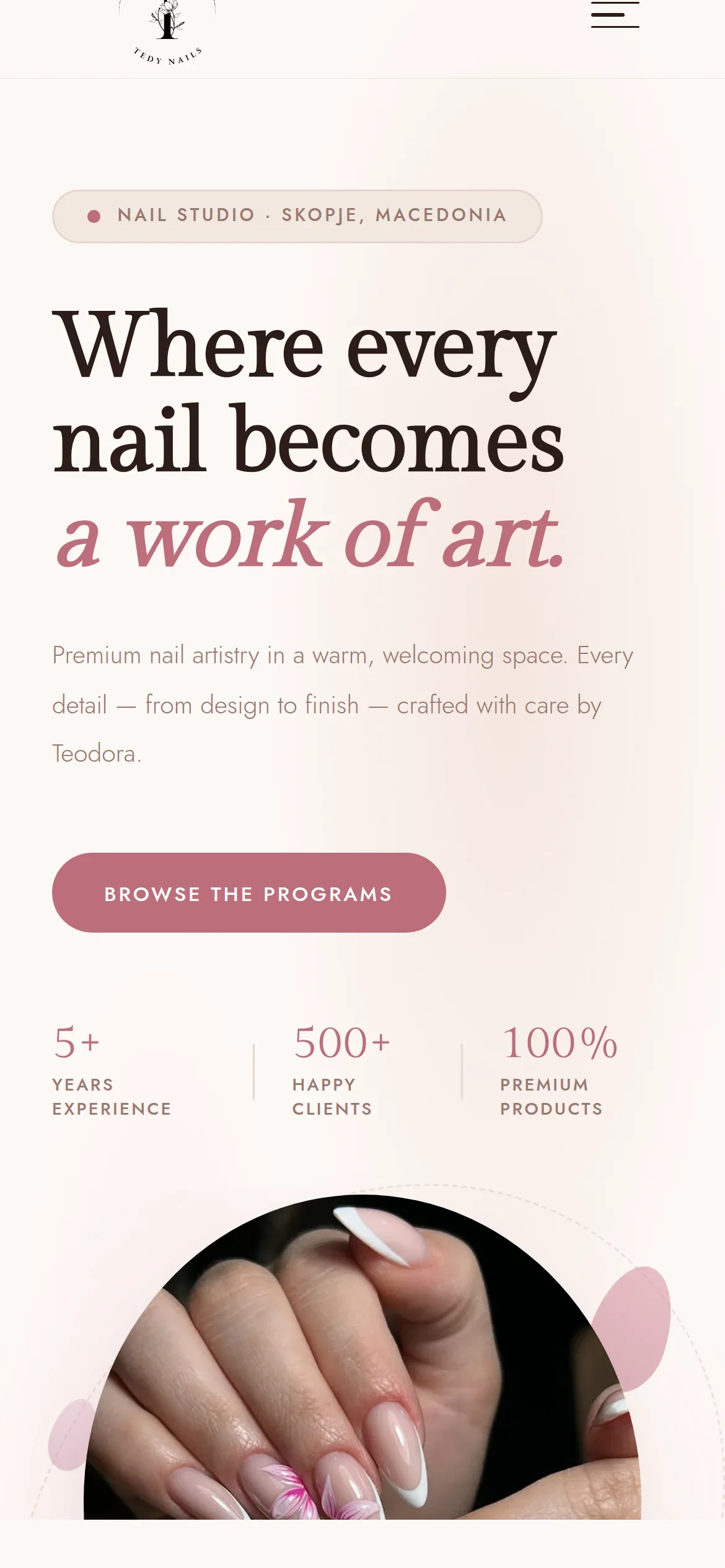The TedyNails home page on a phone
